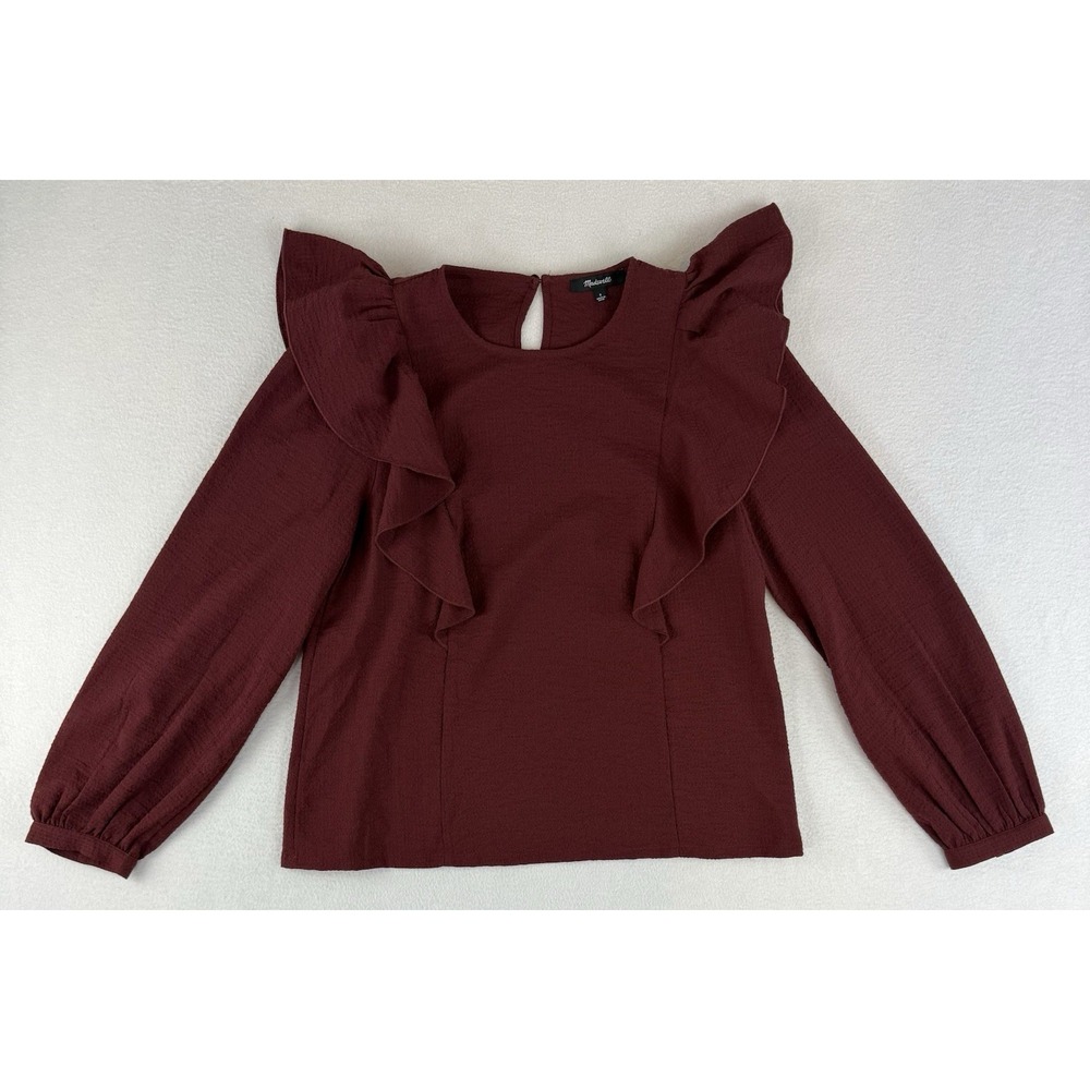 Madewell Women's Size Small Ruffled Top AF662 Dark‎ Cabernet